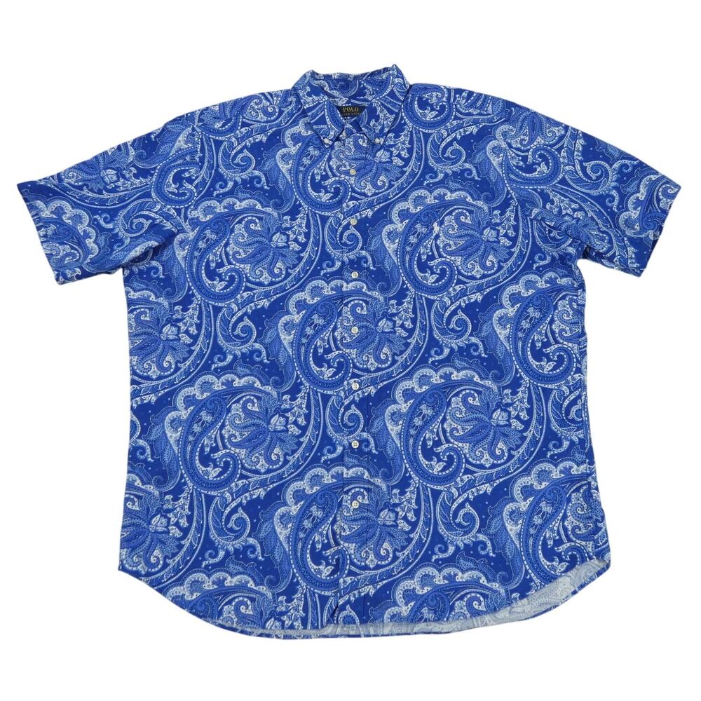 Polo Ralph Lauren Button Down Shirt Mens 2XLT Blue Paisley Preppy